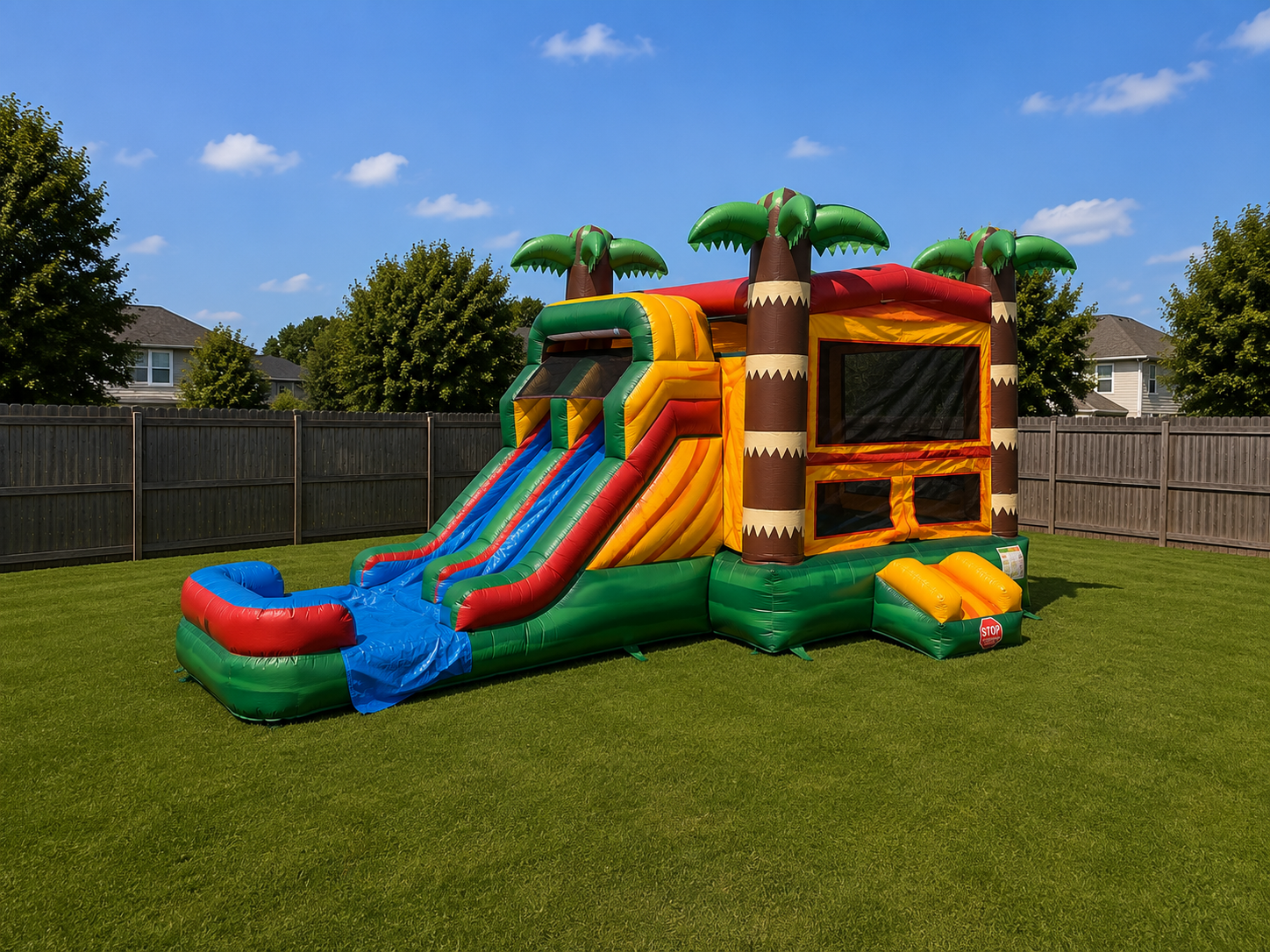 Tropical Palm Rainbow Combo Bounce House