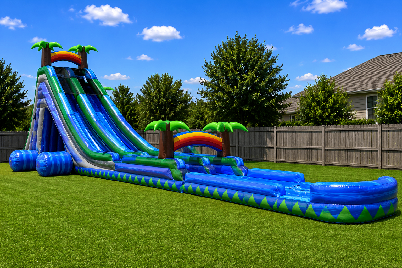 23ft Blue Tropical Dual Water Slide