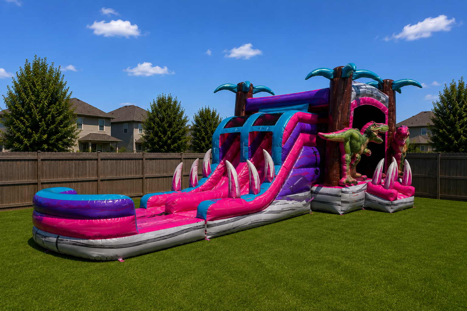 Dino Pink Tropical Combo Bounce House