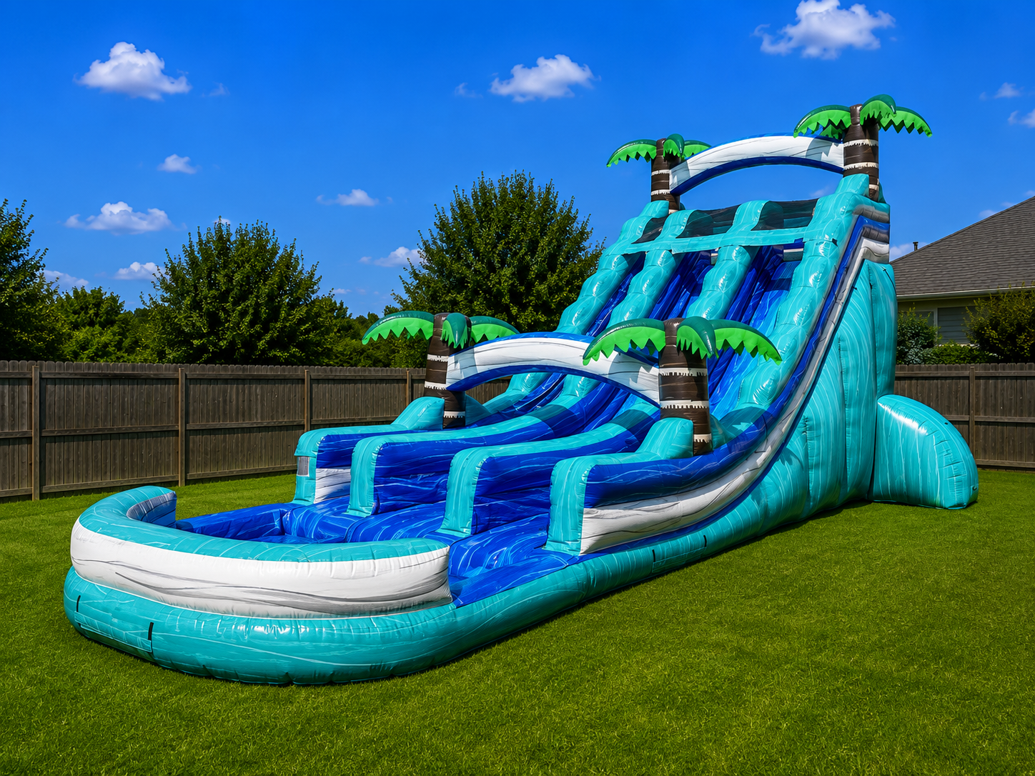20ft Blue Palm Dual Water Slide
